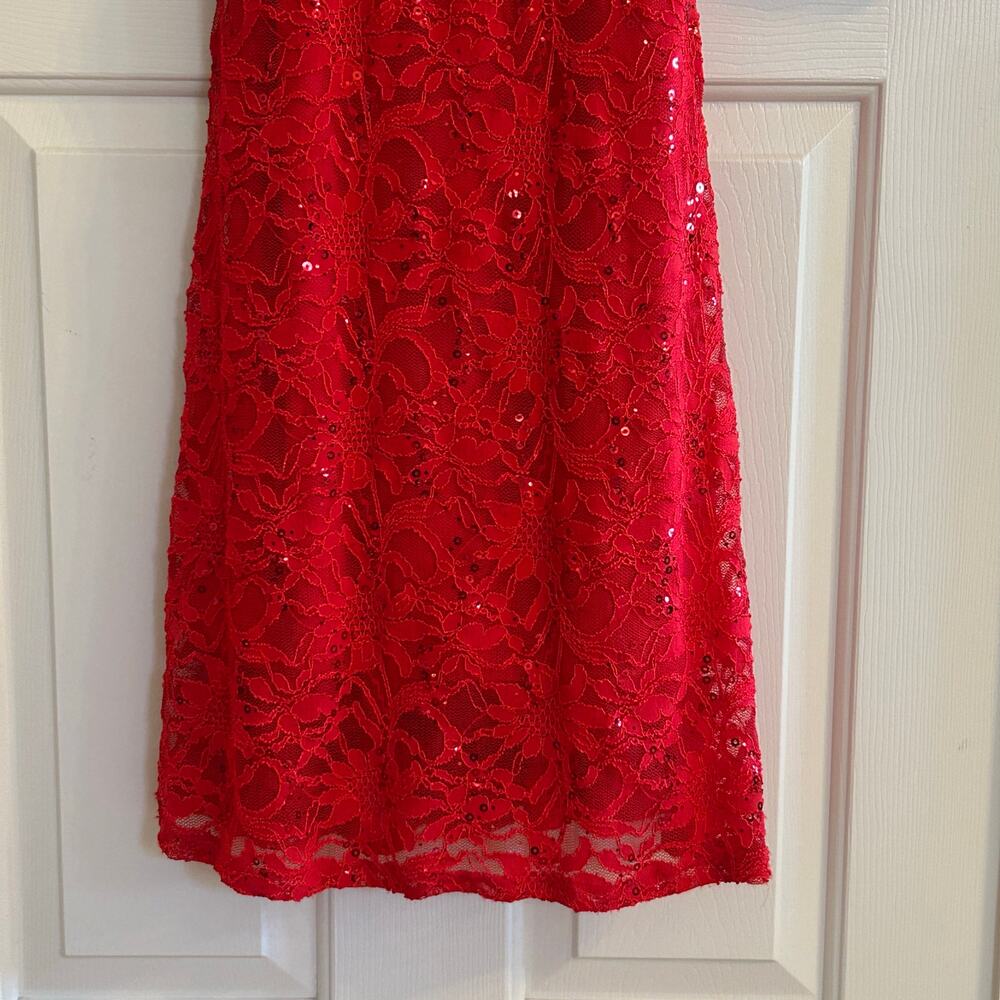 B Darlin Red Lace Sequin Prom Dress - Picture 9 of 10